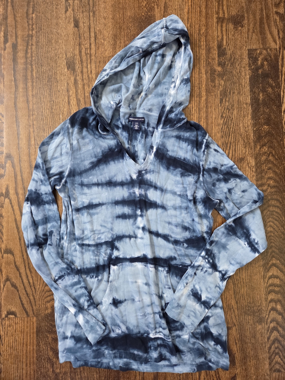 American Living Blue Tie-Dye Hooded Long Sleeve Cotton Shirt